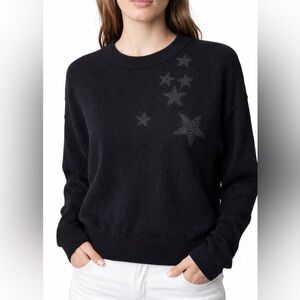 Zadig & Voltaire Gaby Strass Stars Sweater XS Black Wool Cashmere Crewneck